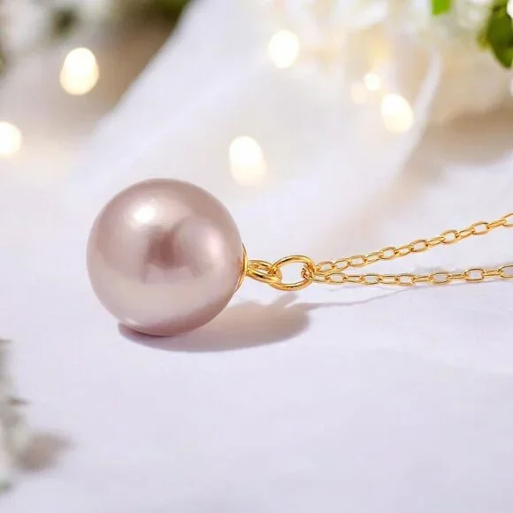 Artisan ✦ Edison Pearl Necklace ✦ Blush Pink Pendant on 14K Gold Over Sterling - Picture 1 of 5
